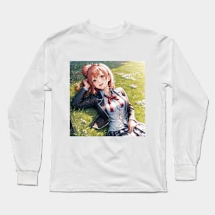 yuigahama lying on the grass Long Sleeve T-Shirt